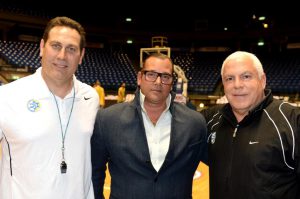 Marcello Inchalini with Pini Gershon and Guy Goodes coaching Maccabi Tel Aviv basketball.