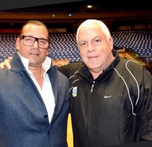 Marcello Inchalini with Pini Gershon and Guy Goodes coaching Maccabi Tel Aviv basketball.