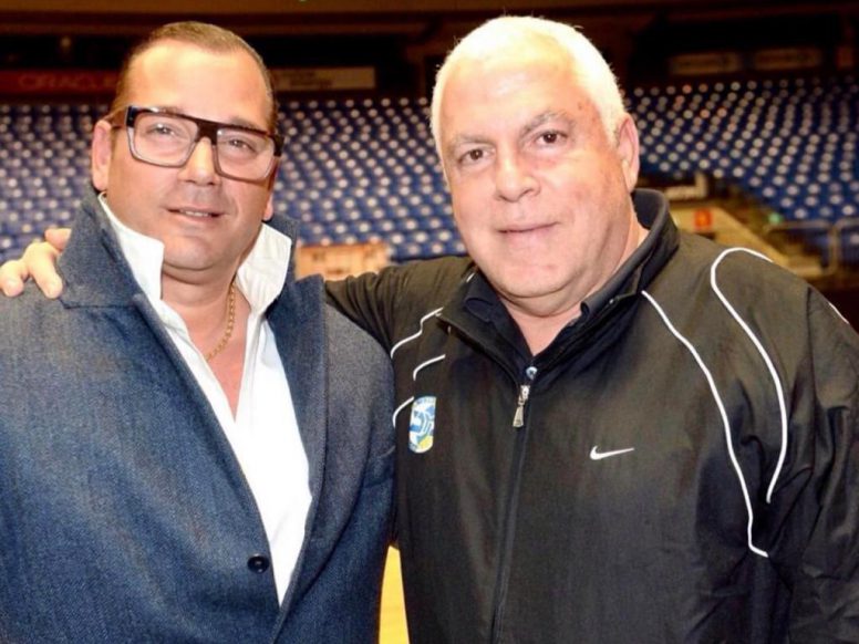 Marcello Inchalini with Pini Gershon and Guy Goodes coaching Maccabi Tel Aviv basketball.